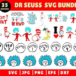 Dr Seuss SVG Bundle, Dr Seuss Png, Fräulein Thing SVG, Dr Seuss Hut Clipart, Die Katze im Hut SVG, Thing 1 und Thing 2 SVG, Instant Download