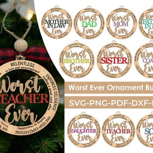 Schlimmsten je Bundle Laser geschnitten Datei, Bester Freund Weihnachtsschmuck SVG, Lustige Weihnachtsverzierung SVG, Weihnachtsgeschenk, Glowforge Laser Cut SVG