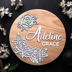 Bellissimo file SVG floreale con rose pronto per il taglio laser, Glowforge, file di taglio laser a fiori a strati, file di taglio fiori, macchina laser, cartello in legno, appendino per porta