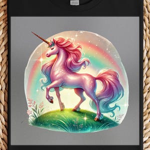 Pastel Rainbow Unicorn DTF Transfer, Graceful Fantasy Design, Ready to Press for Shirts, Totes, and DIY Gift Projects