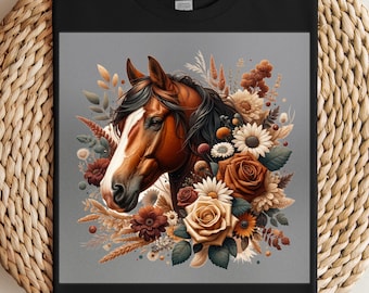 Horse DTF Transfer: Rustic Floral Western Decor, DIY Apparel