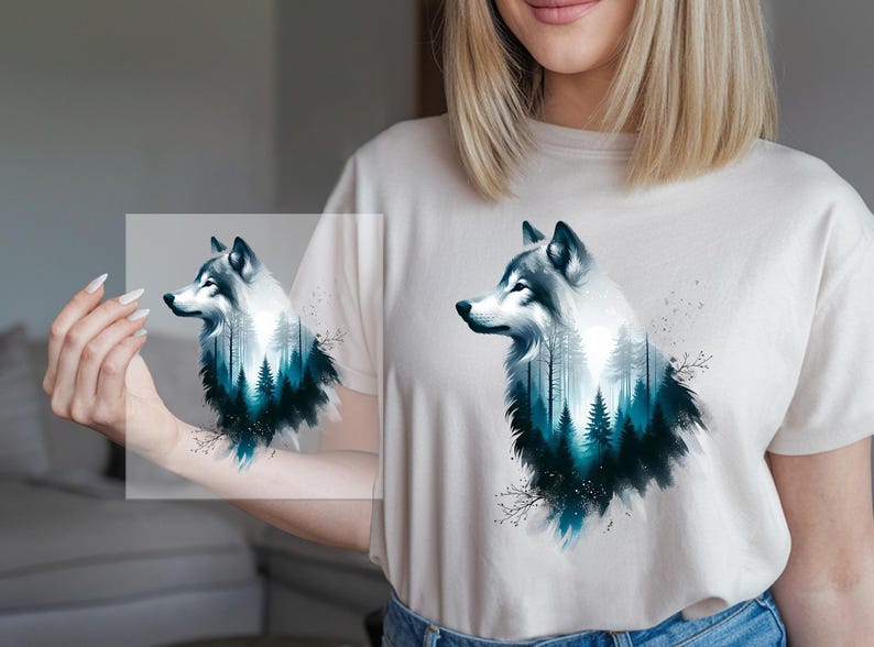 Forest Wolf DTF Transfer: Mystical Wildlife Art, DIY Iron-On image 2