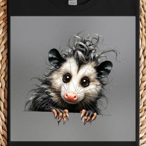 Curly Haired Opossum DTF Transfer, Funny Animal Face Design, Ready to Press DIY Shirt Idea, Cute Cartoon Critter Print for Crafting