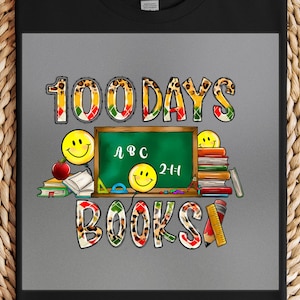 100 Days Books DTF Transfer: Leopard Chalkboard, Teacher Shirt