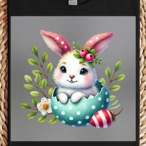 Bunny in Egg DTF Transfer, Cute Easter Design, Ready to Press, DIY Craft for Spring Decor, Perfect for Holiday Apparel Design