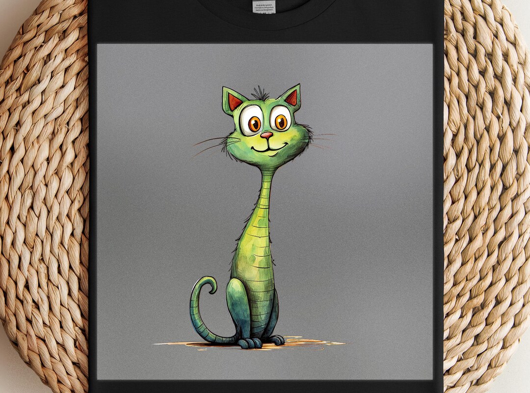 Long Neck Cat DTF Transfer: Funny Cartoon Feline Print - Etsy