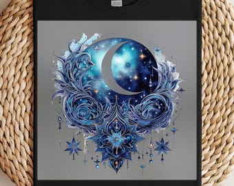 Celestial Moon DTF Transfer: Starry Night Iron-On Design