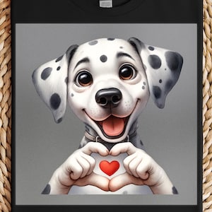Dalmatian Dog DTF Transfer, Cute Smiling Puppy with Heart Hands, Ready to Press DIY Shirt Print, Love Pet Gift Idea