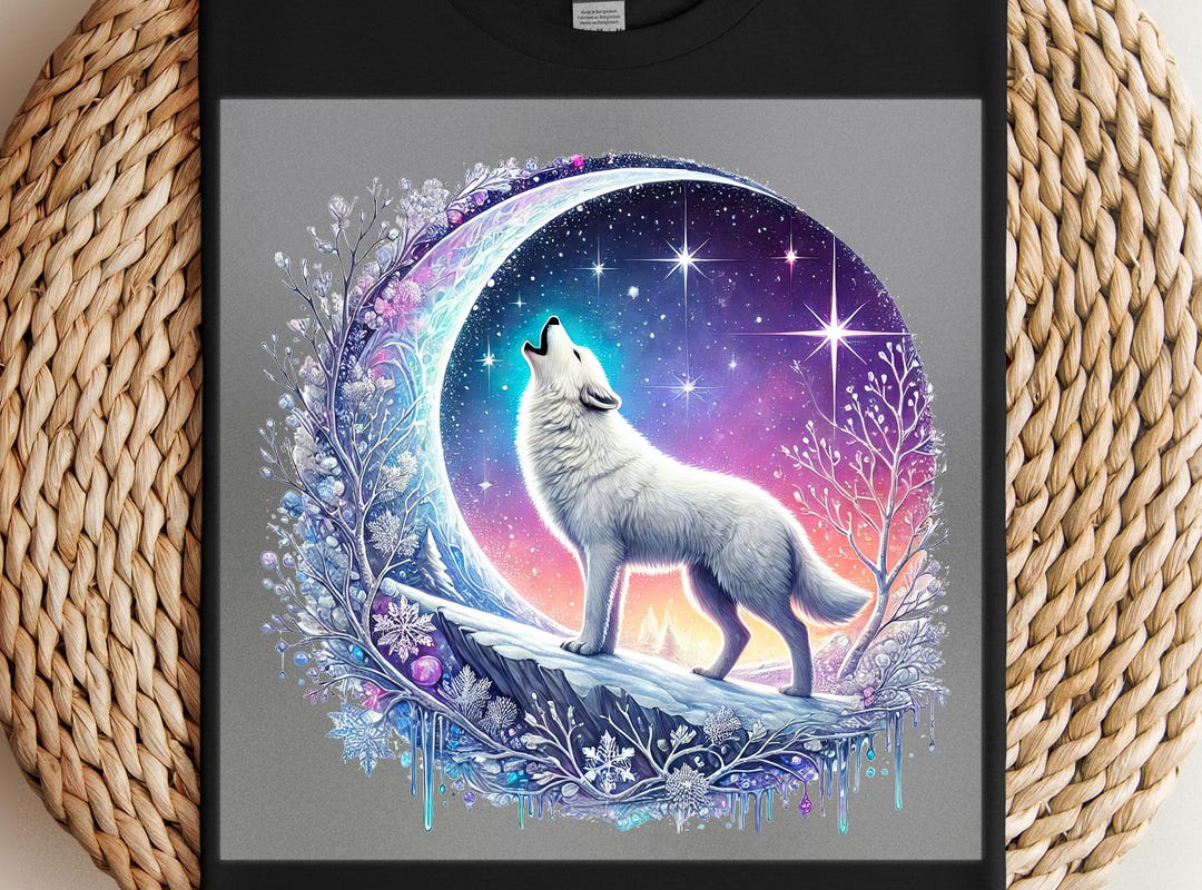Howling Wolf DTF Transfer: Winter Crescent Moon Shirt Design - Etsy