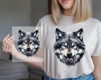 Blue-Eyed Wolf DTF Transfer: Fierce Animal Art, DIY Apparel