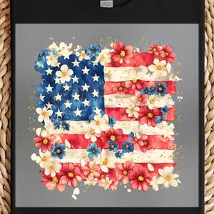 Patriotic Floral Flag DTF Transfer: 4th of July Shirt Design