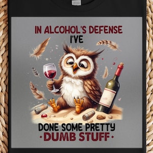 Funny Drunk Owl DTF Transfer: Wine Lover Bird Print