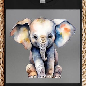 Watercolor Baby Elephant DTF Transfer: Safari Jungle Art, DIY Iron On