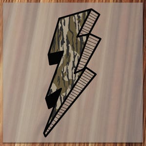 Camo Lightning Bolt DTF Transfer, Bold Camouflage for Custom Shirts and DIY Projects, Perfect for Fashion Apparel and Ready-to-Press Crafts
