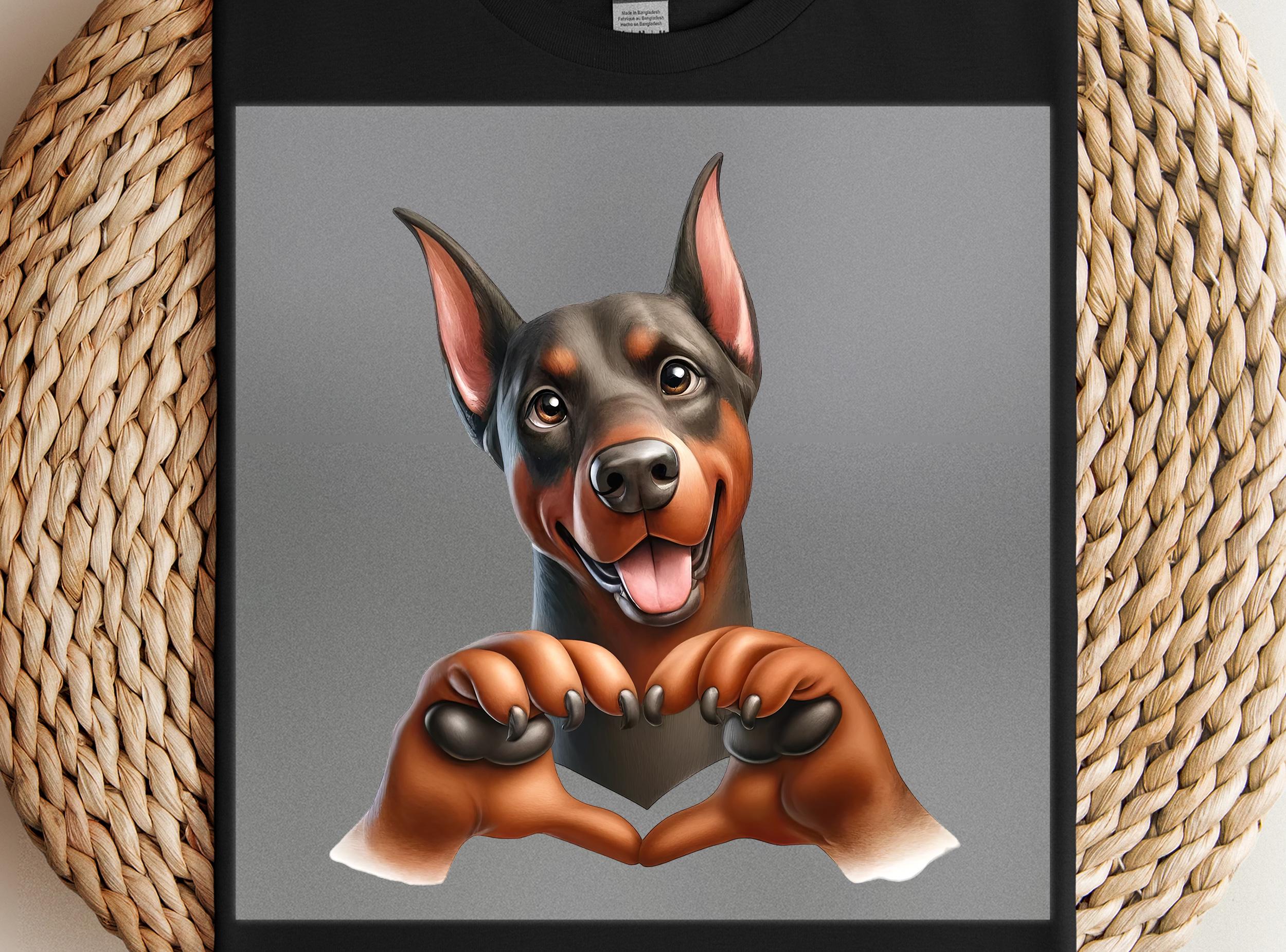 Doberman Dog DTF Transfer: Heart Paw Shirt Design