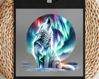 Northern Lights Wolf DTF Transfer, Stunning Aurora Design, Ready to Press DIY, Perfect for Wildlife Apparel, Unique and Bold Art