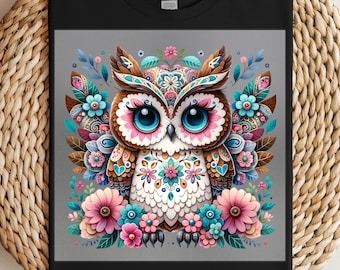 Mandala Owl DTF Transfer: Boho Shirt Design for Nature Lovers