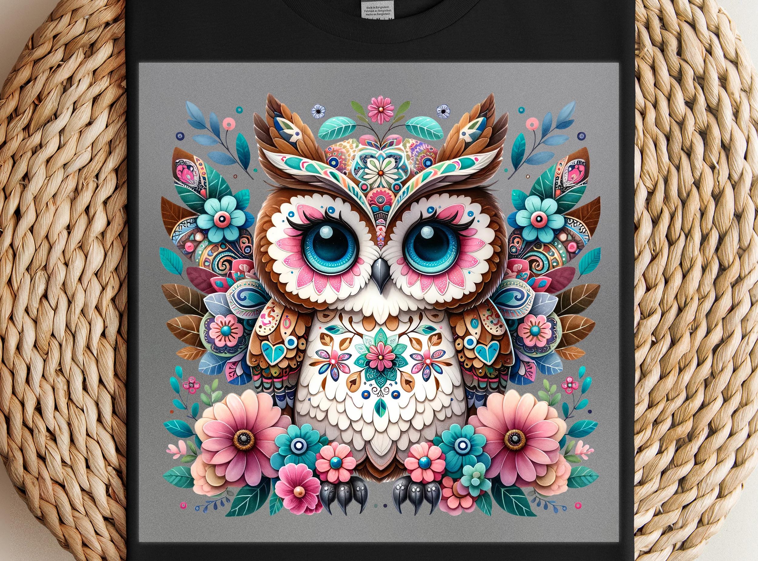 Mandala Owl DTF Transfer: Boho Shirt Design for Nature Lovers