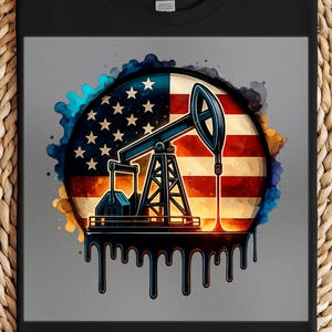 American Flag Oilfield DTF Transfer: Patriotic Pumpjack Shirt Graphic
