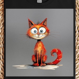 Cute Red Cat DTF Transfer, Playful Cartoon Kitten, Ready to Press, DIY Funny Pet Shirt, Quirky Cat Art