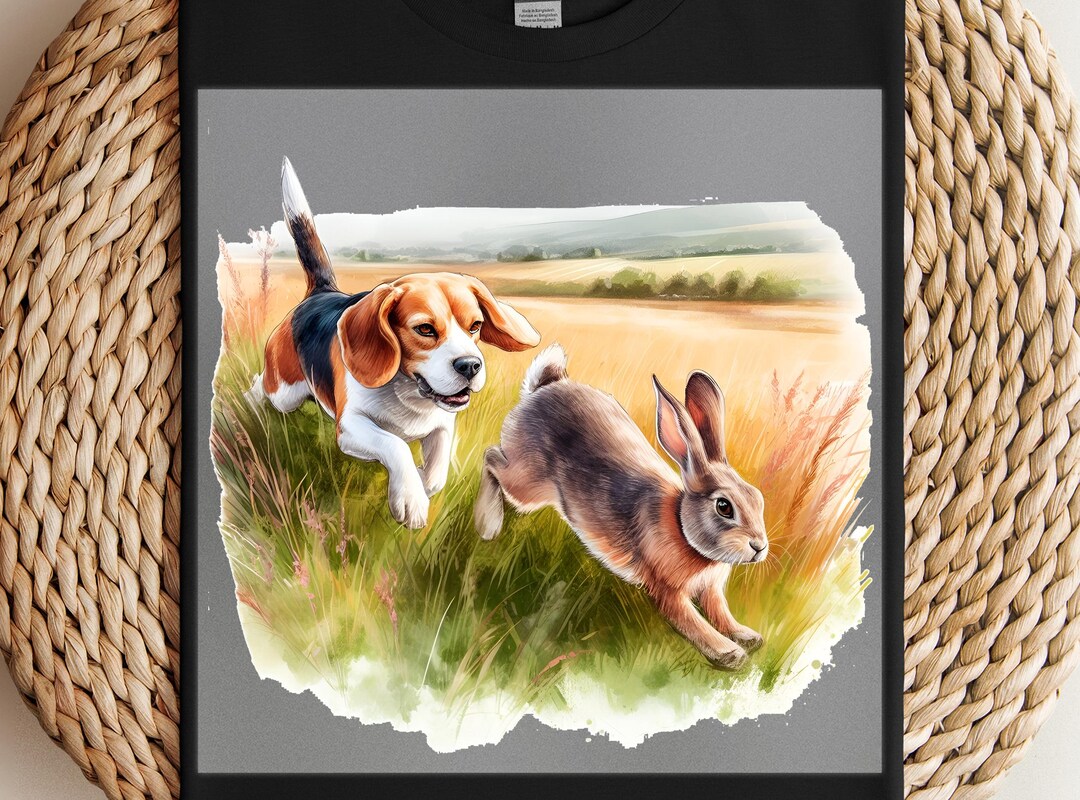 Beagle and Rabbit DTF Transfer: Rustic Chase Design, DIY Shirt Decor - Etsy