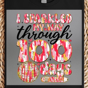 100 Days DTF Transfer: Sparkly Pink School Print, Ready To Press