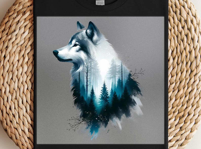 Forest Wolf DTF Transfer: Mystical Wildlife Art, DIY Iron-On image 1