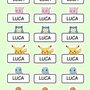 Custom Pokemon Name Labels: Waterproof Kids Stickers (18 pck)