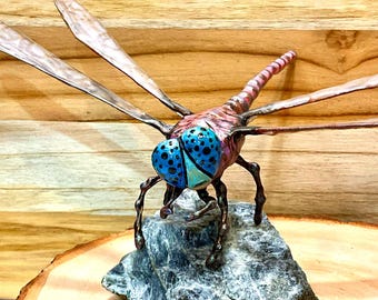 Dragonfly Sculpture: Home Decor Roseate Skimmer Expressionist Art 9.5 Inch Wing Span