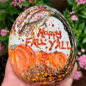 Fall Pumpkins Hand Painted Rock Happy Fall Y'all Fall Thanksgiving Decor