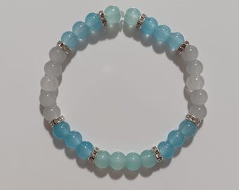 Beach Blue Bead Bracelet, Friendship Bracelet, Size Small, Handmade Jewelry, Light Blue Jewelry