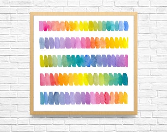 Abstract Wall Art for kids room, Art Print, Colorful Rainbow Stripes, Watercolor Painting, handmade, Bright colors, stripes, LGBT, gay pride