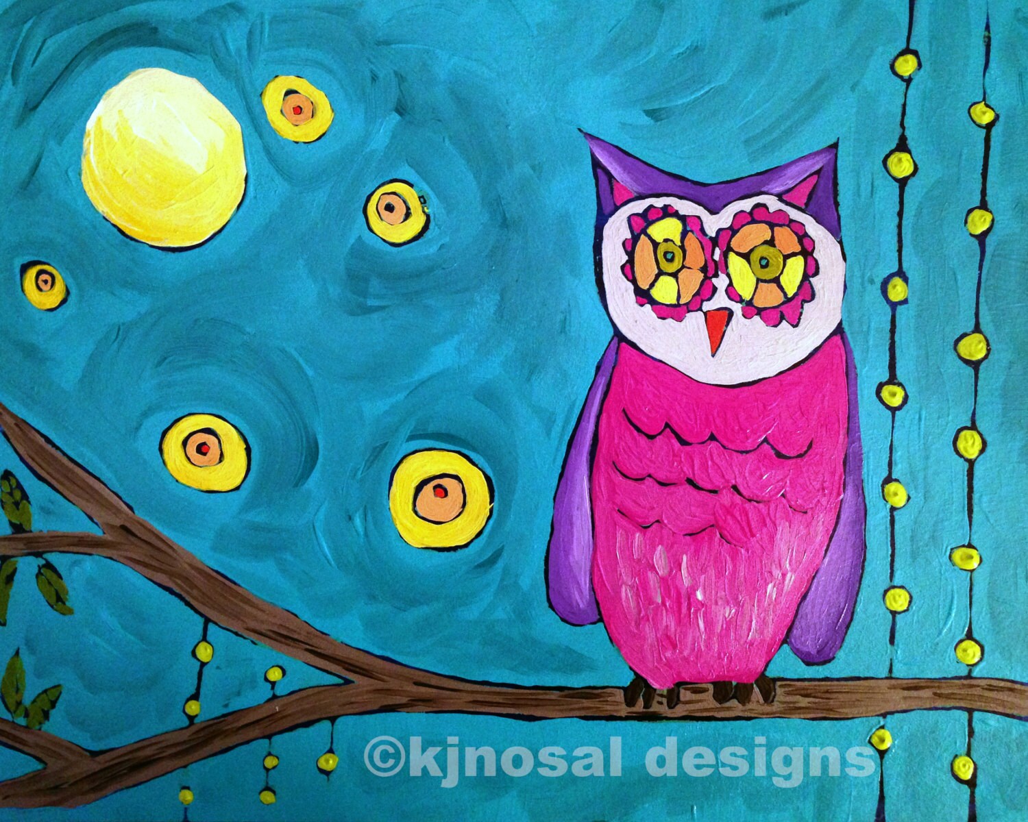 Owl Art Print: Abstract Night Landscape, Nursery Decor