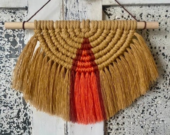 Semi Circle Macrame Wall Hanging Small Macrame Wall Art Khaki Orange