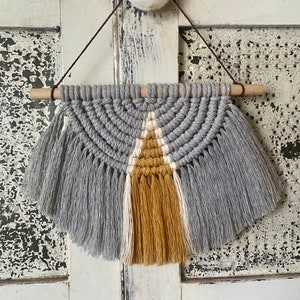 Semi Circle Macrame Wall Hanging Small Macrame Wall Art Gray & Khaki