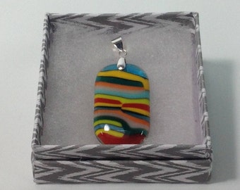 Pendant, Fused Glass With Sterling Silver Bail, Multi Colored