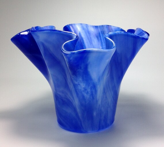 Fused Glass Vase Or Planter Blue And White Etsy