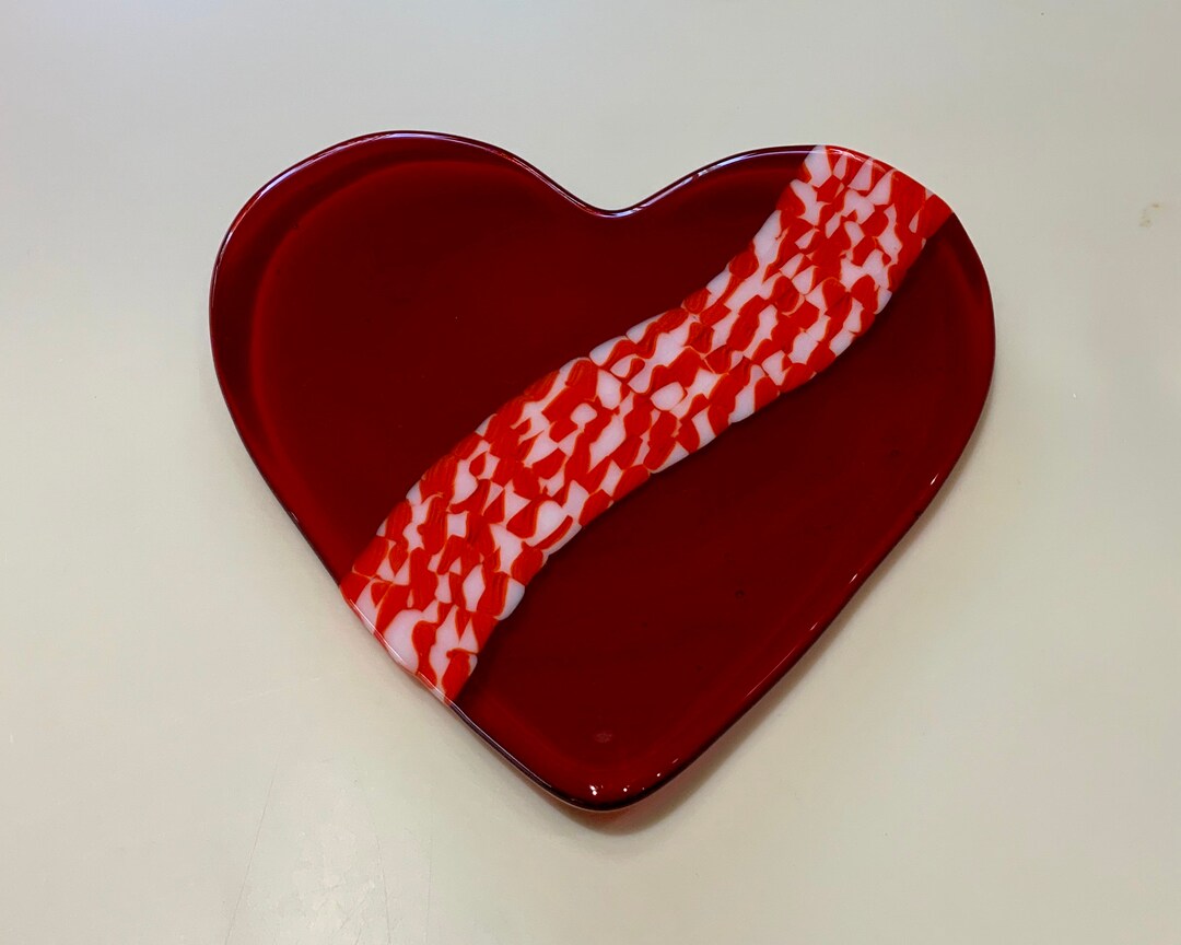 Red Heart Plate, Fused Glass Etsy