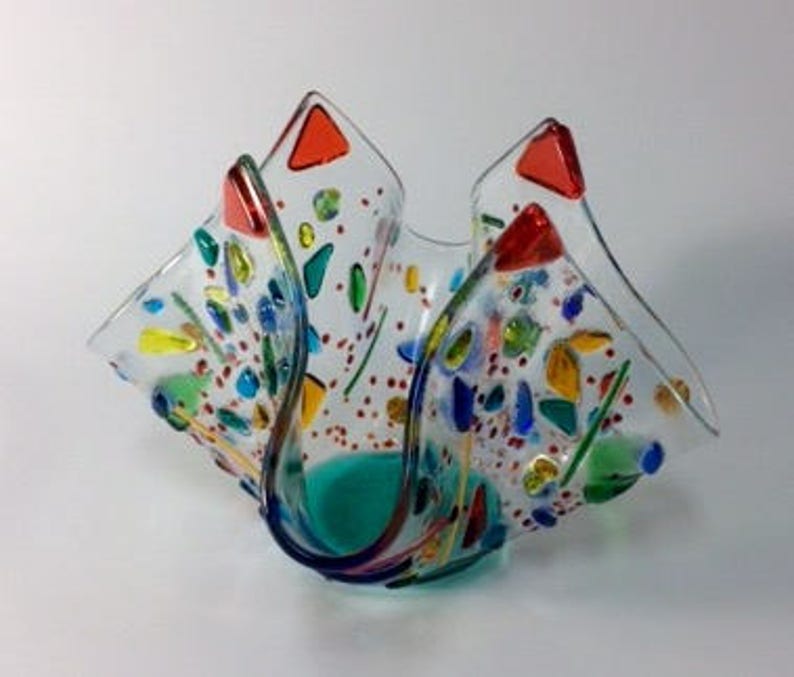 Vase Candle Holder Potpourri Fused Glass Multi Colors Etsy