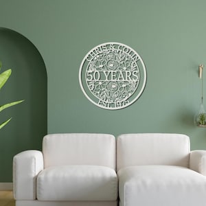 50th Anniversary Gift, Parents Anniversary, Golden Anniversary, 50 Year Anniversary Sign, Wedding Anniversary Metal Wall Art, Flowers Sign