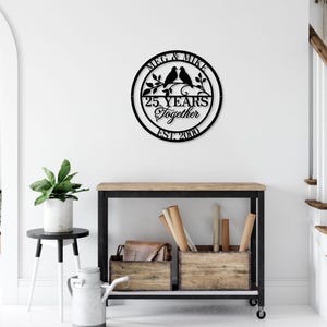 Regali per il 25° anniversario di matrimonio per i genitori, decorazioni per il 25° anniversario, regali per l'anniversario di matrimonio, regali per l'anniversario dei genitori, targhetta con monogramma di famiglia