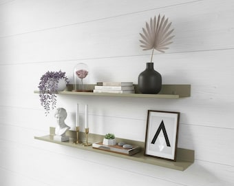 Olive Green Floating Shelf - Modernes Metall-Wanddekor-Regal zur Präsentation und Aufbewahrung