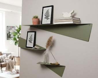 Conjunto de prateleiras flutuantes de parede verde-oliva