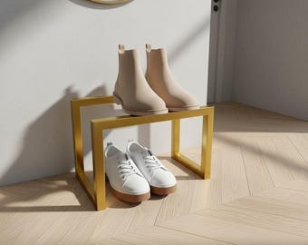 Gold Metal Shoe Rack, 2 Tier Freestanding Shoe Organizer