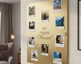 Gold Magnetic Vision Board for Photos and Goals, Metal Wall Organizer for Motivation and Affirmations