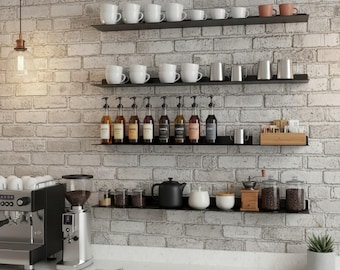 Kaffeebar-Regale, schwimmende Wandaufbewahrung für Kaffeestation & Sirup-Display