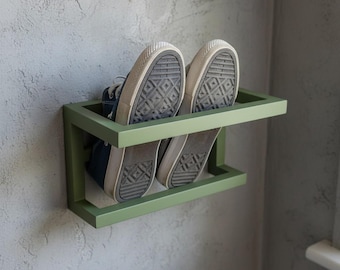 Salbeigrünes Schuhregal - Schuhregal aus Metall für die Wand