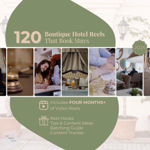 120 Boutique Hotel Social Media Reels | Canva Video Reels for Hotels, Airbnb, Resorts, Travel & Hospitality Brands | Instagram Reels Content