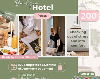 200 Boutique Hotel Social Media Posts, Canva Templates for Hotels, Airbnb, Resorts, Travel & Hospitality Brands, Instagram TikTok Content