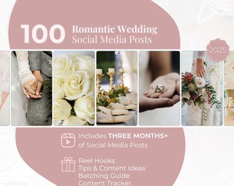 100 Romantic Wedding Posts | Elegant Social Media Templates for Brides, Planners, Creators | Canva Editable Wedding Bundle